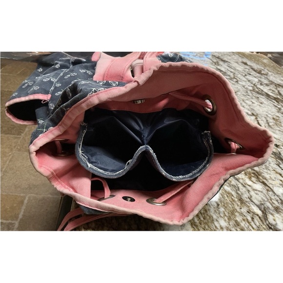 Stylish Blue Canvas White Tennis Racket Patternand Pink Accents Tennis Backpack - Picture 8 of 8